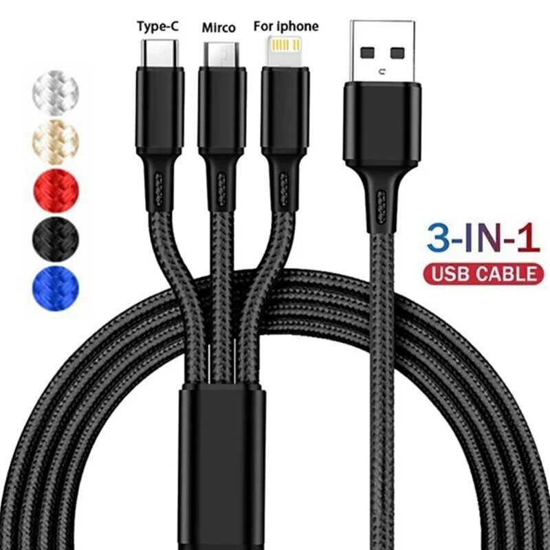 3 в 1 USB кабель Micro USB Type C зарядный кабель Мульти Usb порт быстрая зарядка Шнур для iPhone 13 12 11 Pro Max Samsung Xiaomi