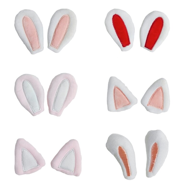 5pairs Rabbit/Cat Ear Shape Appliques DIY Hair Clip Keychains Gloves Clothes Sewing Materials Patches Hair Accessories