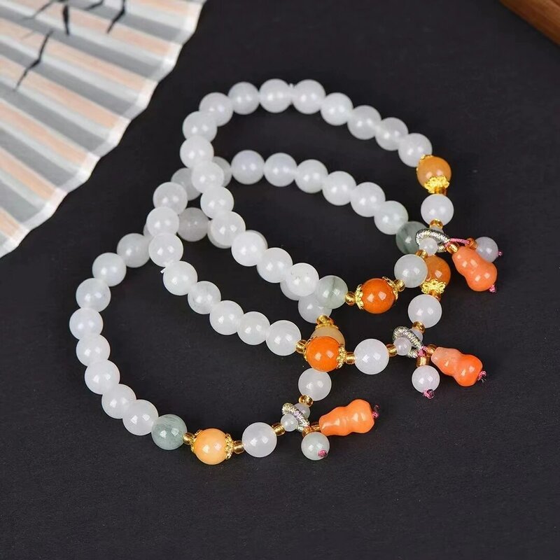 Tianshan Jade Hand Chain Natural Stone Round Beads Elastic Bangle Exquisite Womens Gemstone Bracelets Charms Jewelry Accessories