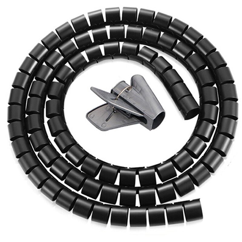 Flexível Espiral Cord Organizer, linha de armazenamento Protector, preto Gerenciamento Cable Reel, Desktop Tidy Cable Acessórios