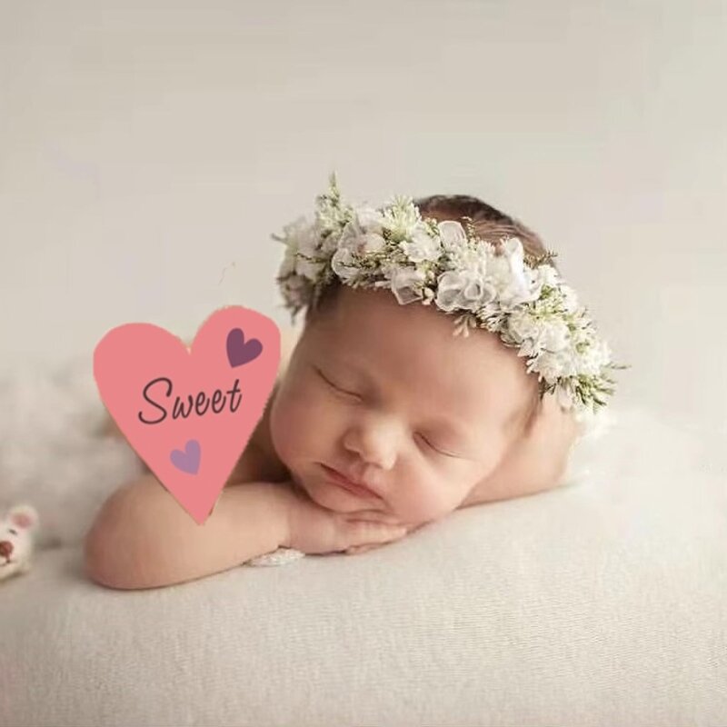 아기 사진 머리띠 조정 가능한 꽃 머리 밴드 신생아 보름달 백일 머리 장식 귀여운 소녀 머리 장식