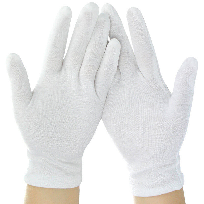 Варежки с полными пальцами для мужчин и женщин, белые хлопковые рукавицы для официантов, водителей, ювелирных изделий, рабочая одежда, 1 пара