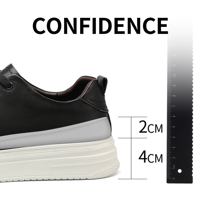 Baru sepatu Lift kulit asli pria, sneaker peninggi nyaman sol rendah/6cm kasual