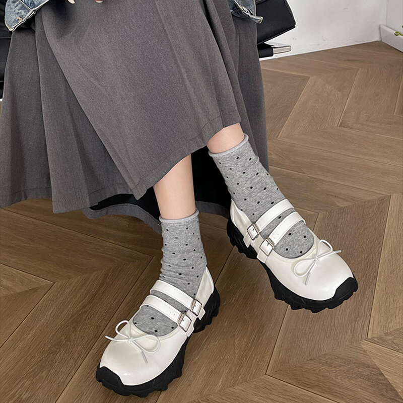 Массивные женские Туфли Мэри Джейн, модные элегантные туфли с узлом-бабочкой, женские уличные туфли на толстом каблуке в уличном стиле