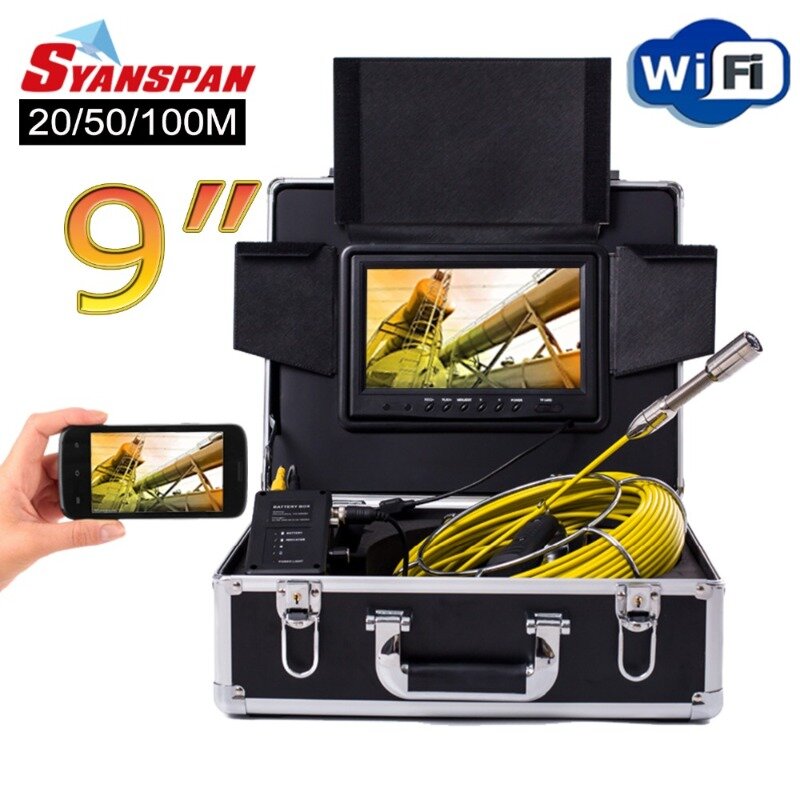 SYANSPAN 방수 내시경 카메라, HD 1080P 8GB DVR 와이파이 하수도 카메라, 안드로이드 7 인치, 9 인치 스크린, 10-200M 케이블, IP68