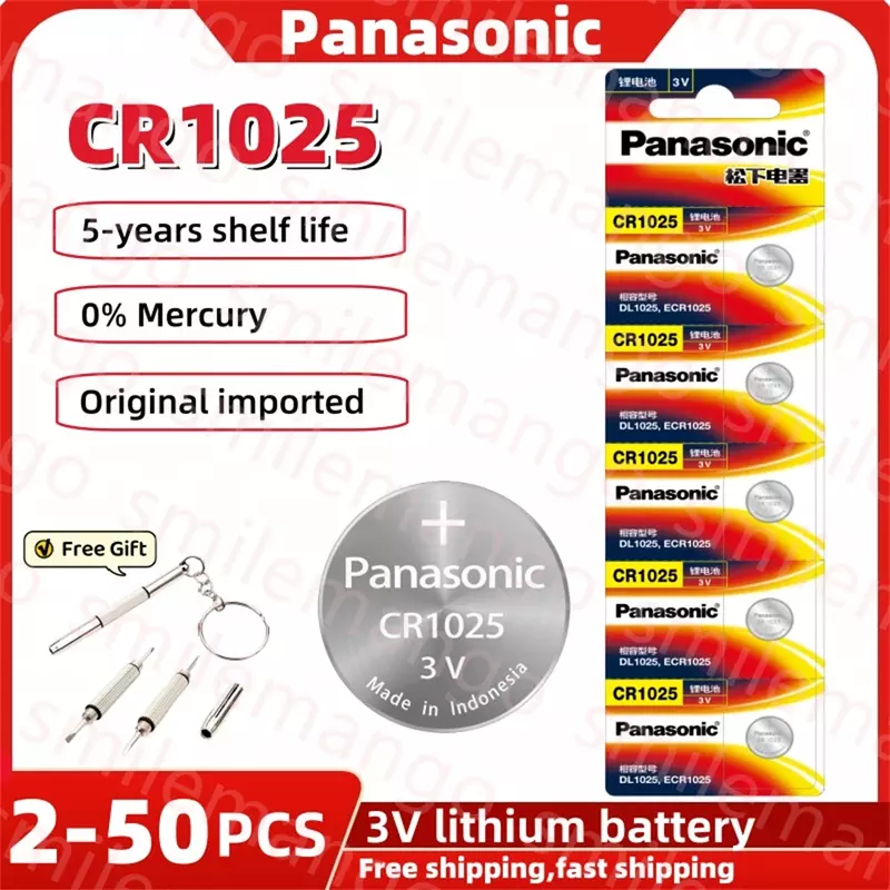 Panasonic 3V CR1025 Bateria De Botão De Lítio, Coin Cell, Baterias De Relógio, Brinquedos, Controle remoto, KL1025, BR1025, LM1025, DL1025, CR 1025, 5033LC