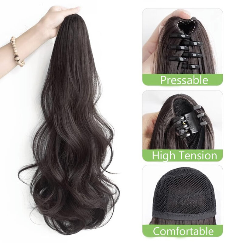 Fashion Fluffy Scrunchy Clip on Long Hair Big Wave Curly Realistic Natural Chemical Fibre High Ponytail Wigs for Women Daily Use