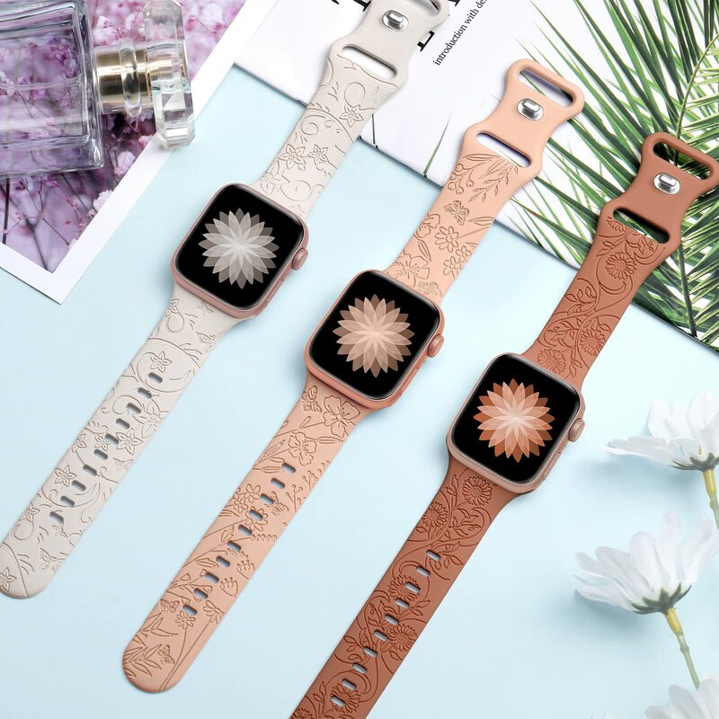 Armband für Apple Uhren armband 44mm 42mm 41mm 40mm 45mm 49mm 44mm floral graviertes Armband Correa iwatch Serie 9 7 se 6 8 ultra 2