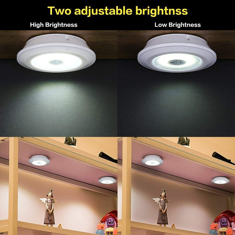 Lampu bawah kabinet 3W COB yang dapat diredupkan, lampu malam LED kendali jarak jauh, tombol tekan untuk tangga dapur kamar mandi