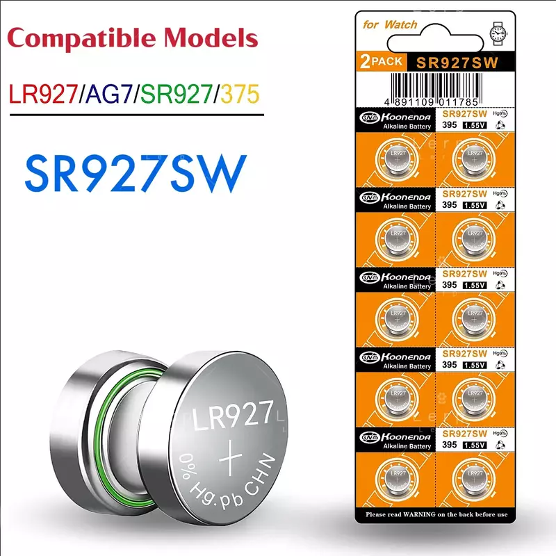 Pile bouton haute capacité pour montre et calculatrice, AG7, LR927, 399, 24.com, SR927SW, 395, 1.55V