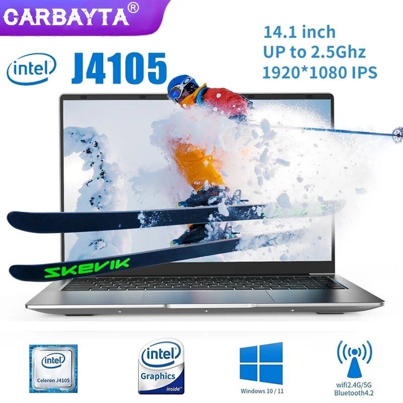 CARBAYTA 14.1 cal Notebook Intel J4105 Windows 10 Pro komputer DDR4 6GB RAM 128/256/512GB SSD 2.4G/5.0G Wifi Bluetooth Laptop