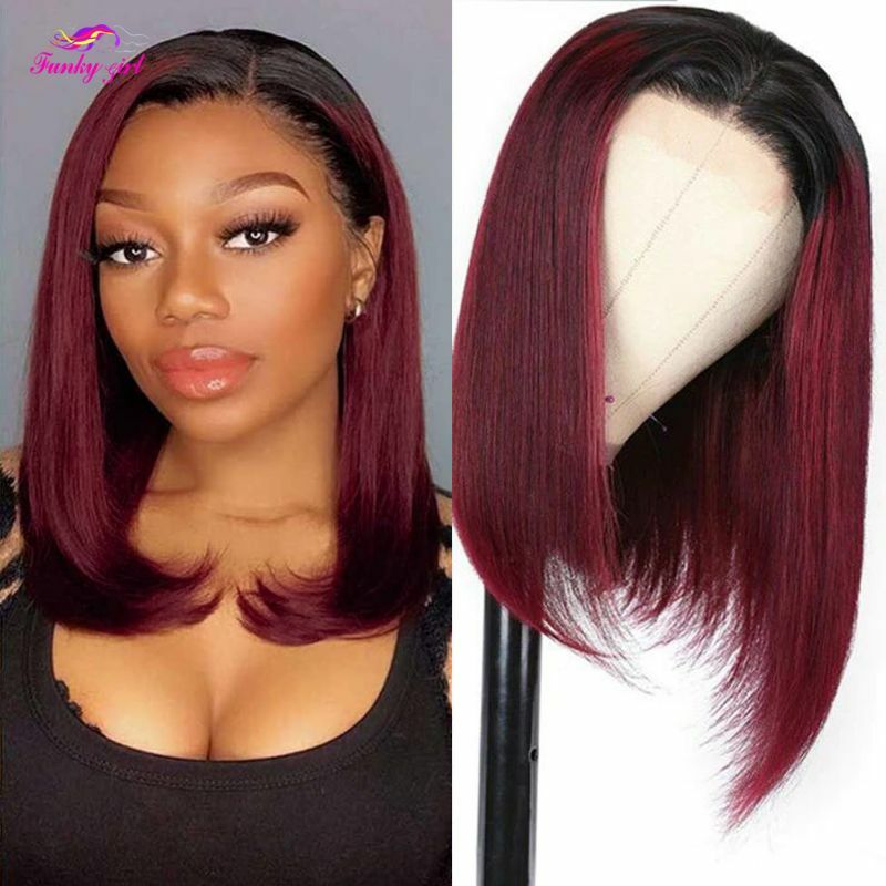 Straight 1B/99J 13x4 Lace Front Bob Wigs Brazilian Virgin Hair Pre Plucked With Baby Hair Natural Hairline 1B/99J Bob Hair Wigs