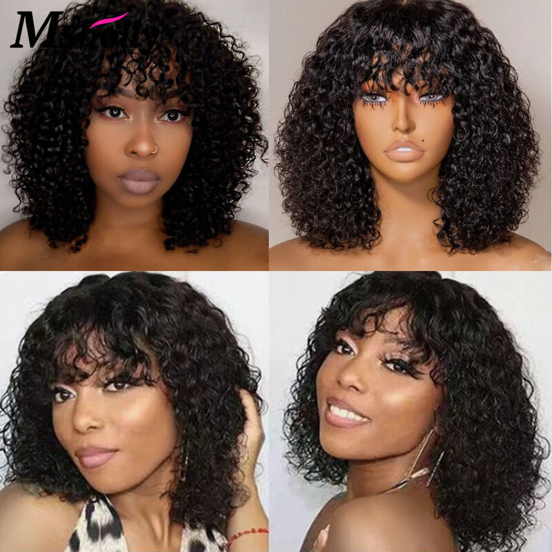 Afro Kinky Curly Pixie Cut Wig para Mulheres, Malaysian Soft Wave Bob Wig, Preto Colorido Perucas de Cabelo Humano, Full Machine Made Remy Hair