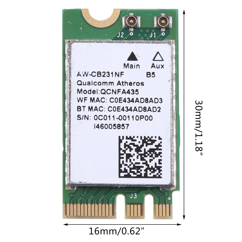 Cartão adaptador sem fio de pouco peso para qca9377 qcnfa435 802.11ac 2.4g/5g ngff wifi wlan cartão bluetooth-compatível com 4.1 dropship