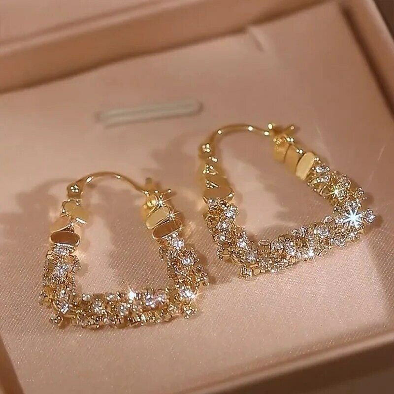 Pendientes de lazo de diamantes de imitación con broche de oreja, joyería brillante exquisita única, nuevo diseño de nicho