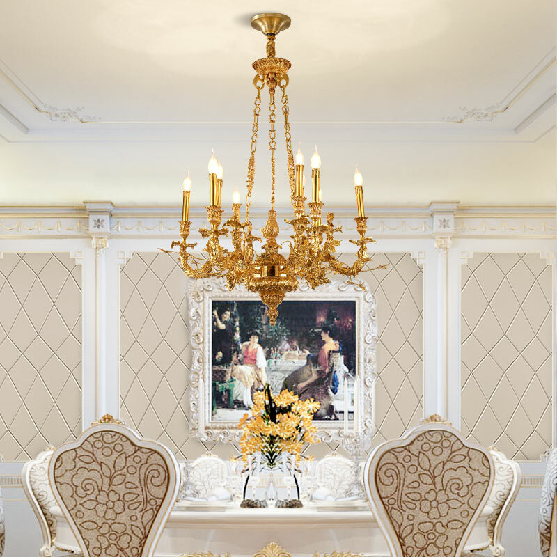 DINGFAN Exquisite Wunderschöne Französisch Villa Wohnzimmer Voll Kupfer Kronleuchter Palace Design Leuchter Kronleuchter