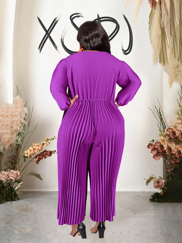 Combinaison une pièce à manches longues pour femmes, pantalons plissés décontractés, combinaisons élégantes, grande taille, vente en gros, livraison directe