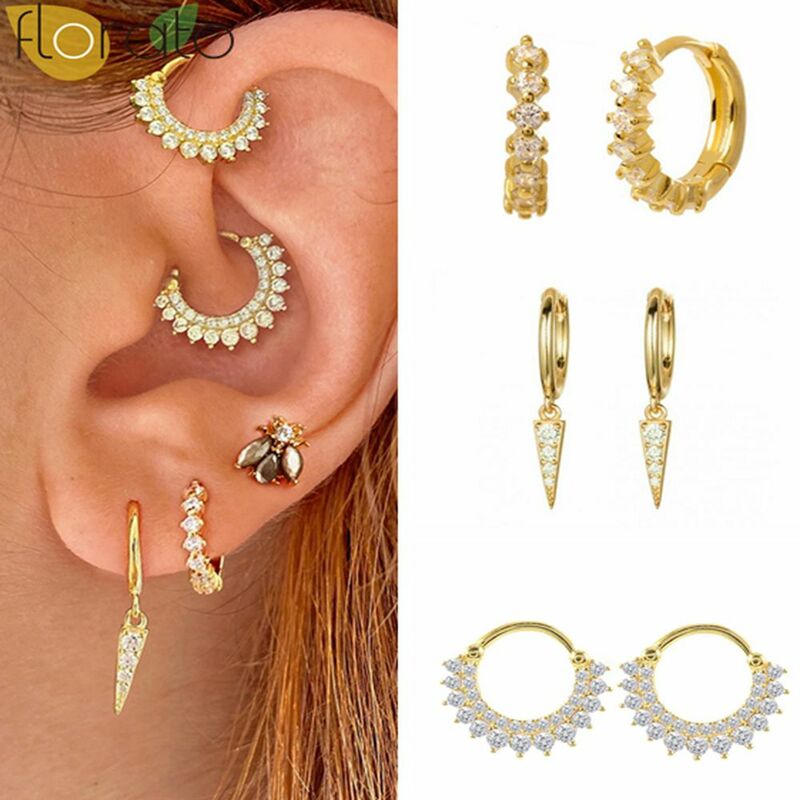 Anting-anting temperamen zirkon putih indah anting-anting Hoop mewah ringan Premium jarum telinga perak Sterling 925 untuk perhiasan wanita
