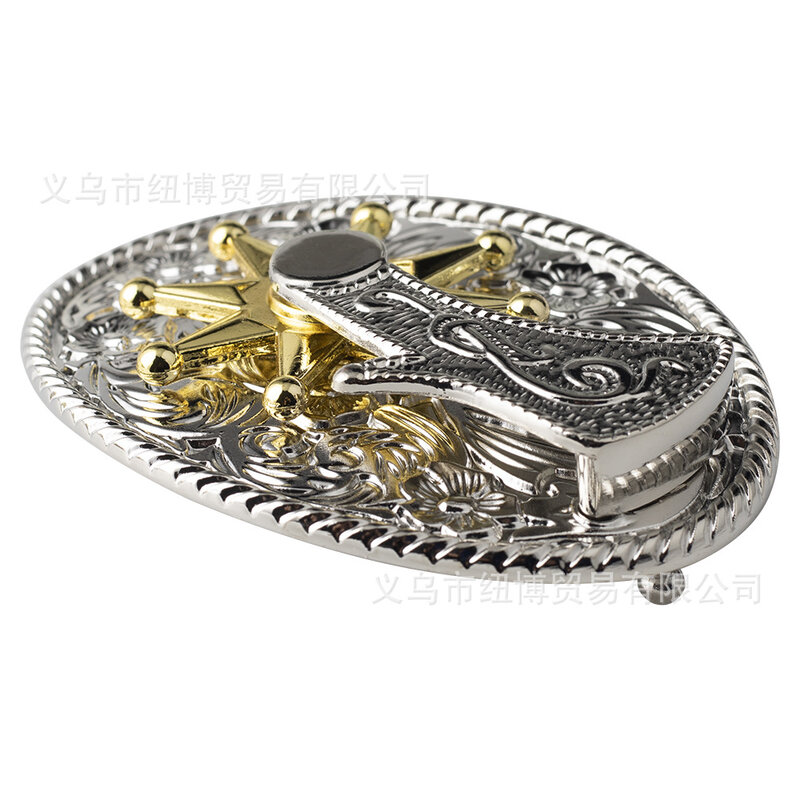 Hebilla de cinturón recto ovalada, engranaje giratorio dorado, accesorios de aleación de estilo occidental