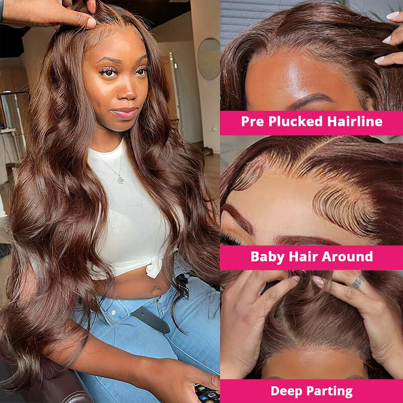 13x4 Body Wave Chocolate Brown Lace Front Wigs Human Hair For Women 13x6 HD Glueless Lace Frontal Wig 4x4 Closure Human Hair Wig