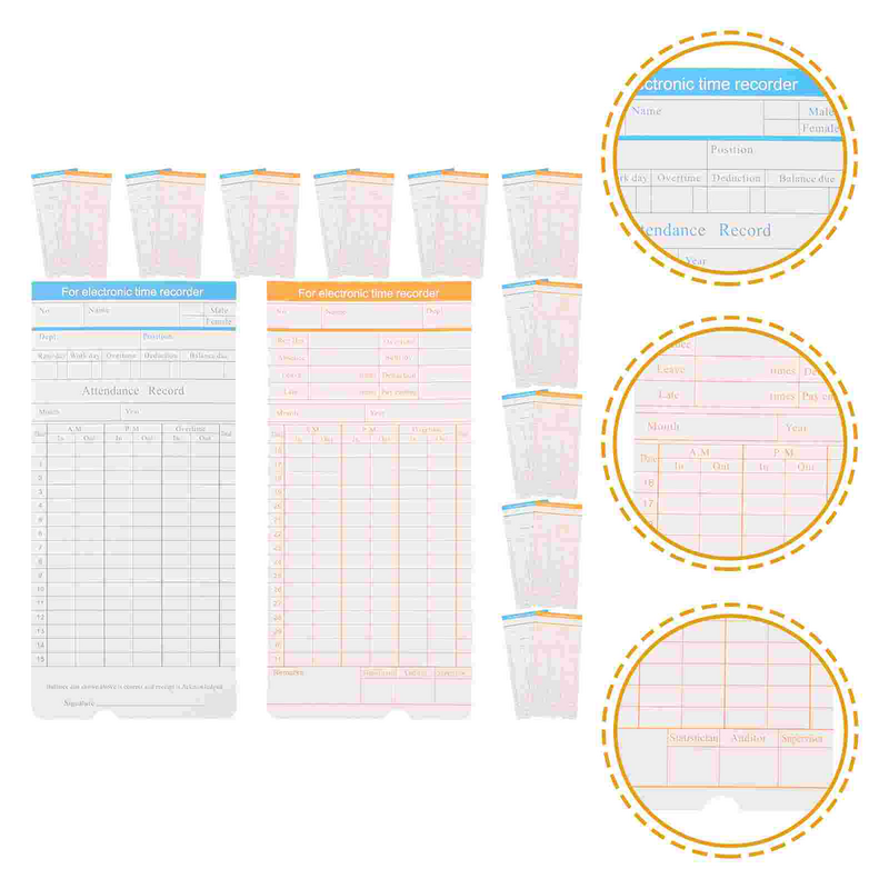 100 Sheets Double-Sided Double-sided Time Paper Cards Attendance