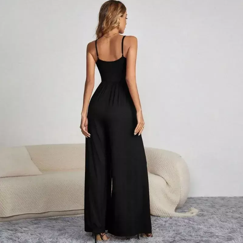 Women Rompers Summer New Ladies Casual Clothes Loose Linen Cotton Jumpsuit Sleeveless Backless Playsuit Trousers Overalls YSQ16