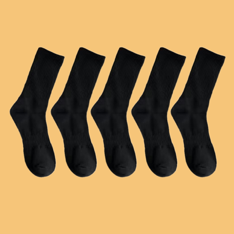 ถุงเท้ากีฬาสำหรับผู้ชาย, ถุงเท้าสีดำขาวอบอุ่นฤดูใบไม้ร่วงฤดูหนาว5/10คู่ระบายอากาศสีทึบท่อยาวกลางสำหรับผู้ชาย