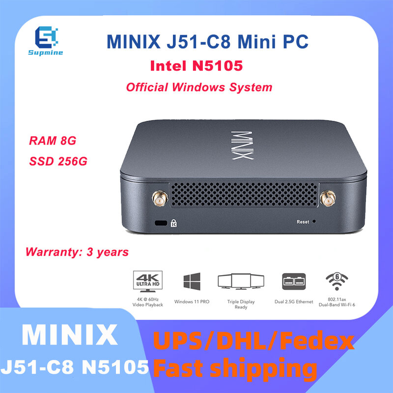 Minix J51-C8คอมพิวเตอร์ขนาดเล็กเกม Intel N5105 Max 8G DDR4 256GB/512GB SSD Office บ้านดีไซน์ WiFi 6 DP PC Windows 11 Pro PC