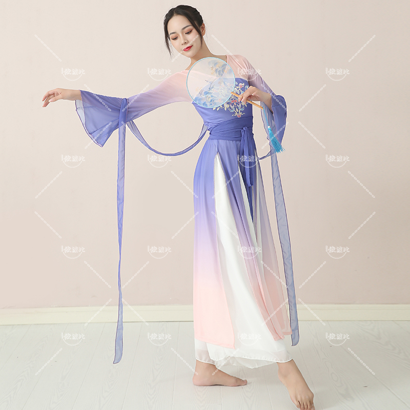 فستان رقص كلاسيكي للنساء ، مجموعة أداء الرقص الشعبي الصيني ، غاز خرافي أنيق ، ممارسة قافية للجسم