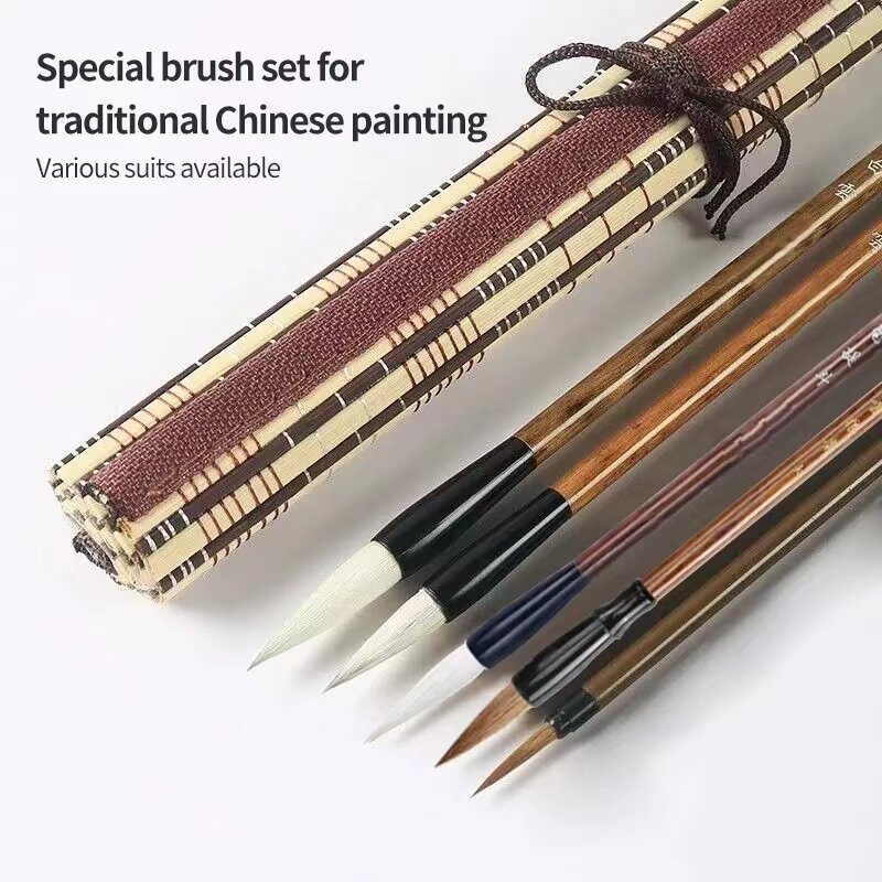 6/9/12/16Pcs Set di pennelli per calligrafia cinese con portaspazzole in bambù arrotolabile pittura a olio che scrive pennello per acquerello Kanji Art