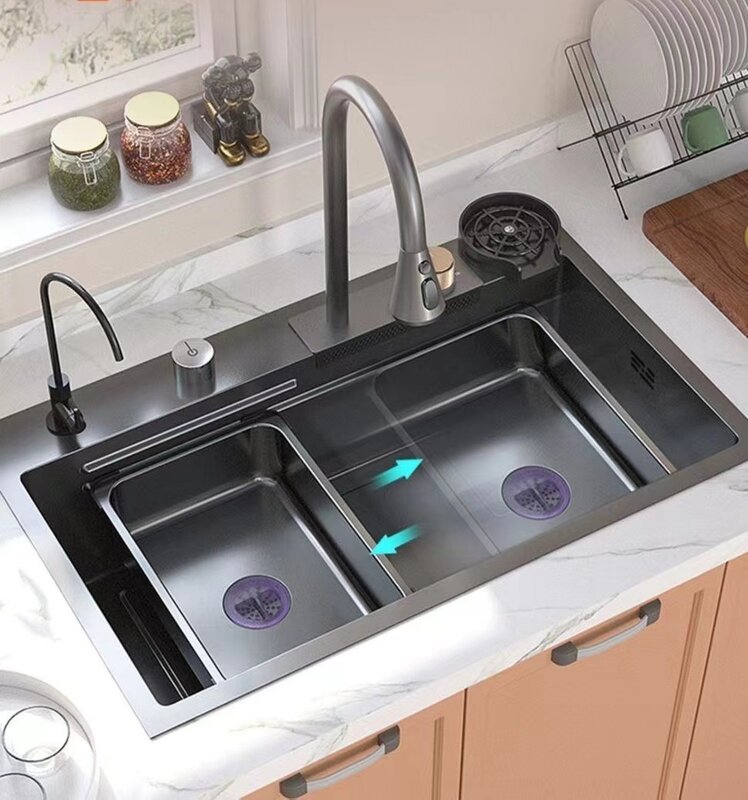 Kitchen sink, waterfall faucet, large single sink, stainless steel material, manufacturer's lowest direct selling price