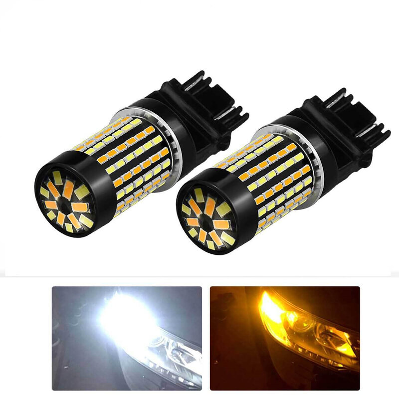 Lampu mobil LED, 2 buah/set 3157 4157 Switchback LED warna ganda putih Amber lampu sinyal belok lampu Anti hiper Flash 120 SMD bohlam