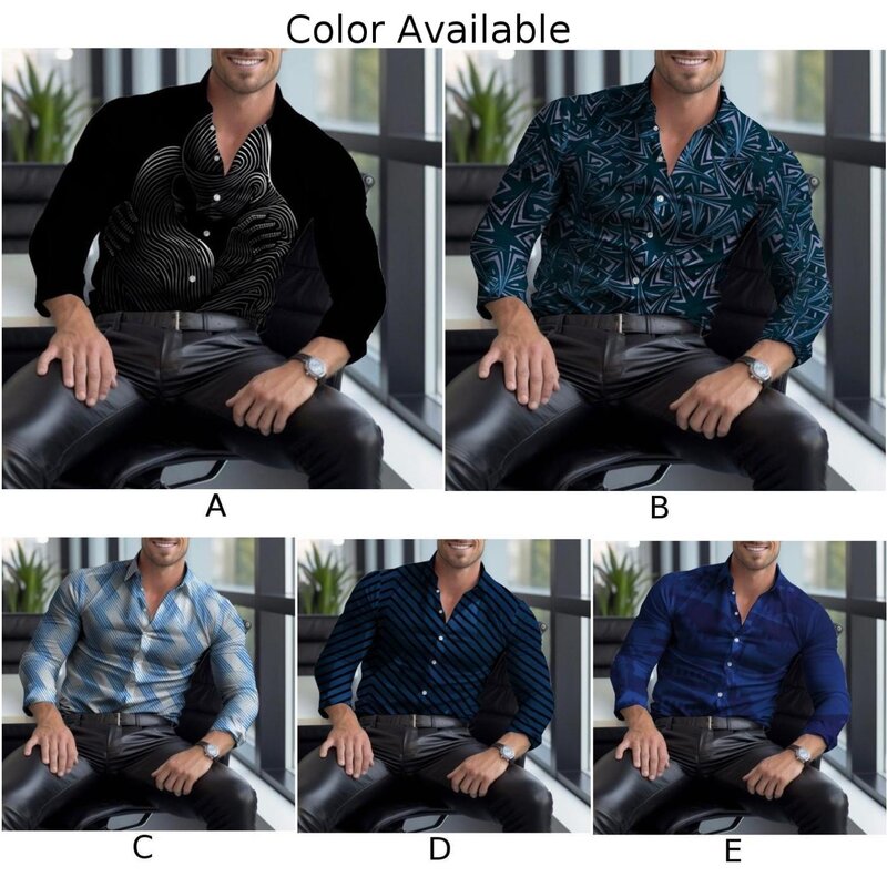 Blusa casual de botão manga comprida masculina, camisa de praia, Negócios, Verão, Fitness para férias, Primavera, Outono