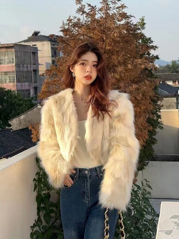 Miiiix abrigo corto de piel sintética degradado para mujer, ropa de temperamento de gama alta, holgado y engrosado, versión coreana, Invierno
