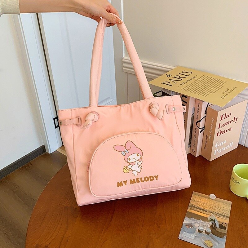 MBTI Kawaii Cinnamoroll Women Tote Bag Nylon Cartoon Print Cute Large Capacity Shoulder Bag College Style Lolita Fashion Handbag