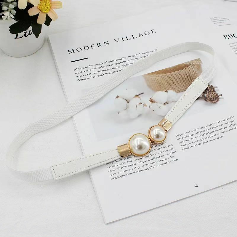 Fina cinturilla elástica de perlas para mujer, decoración con faldas, Cinturón fino con hebilla simple y versátil, nueva moda