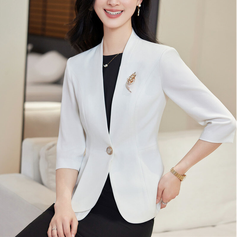 NAVIU Half Sleeve Formal Elegant Blazers Jackets Coat Spring Summer Professional Business Work Wear Ladies Outwear Tops Clothes