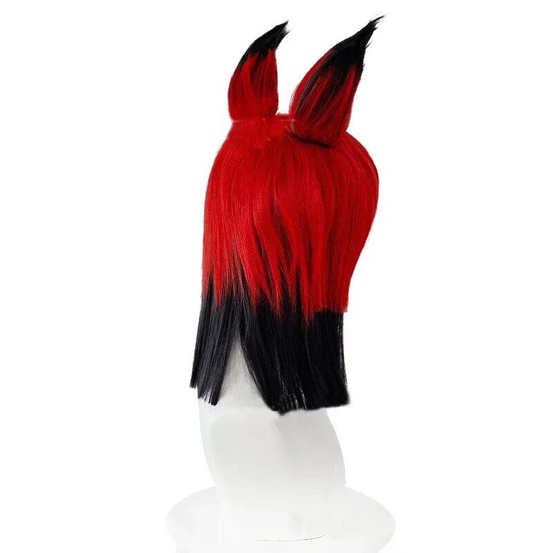 Anime Alastor peruka do Cosplay dla dorosłych Unisex czerwona czarna krótka stylizacja włosów odporna na ciepło peruki syntetyczne czapka rekwizyt halloweenowy