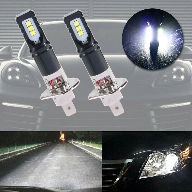 Lâmpadas de farol LED para carro, lâmpada de nevoeiro super brilhante, feixe alto e baixo, luz de motocicleta, H1, 6000K, 100W, 10Pcs