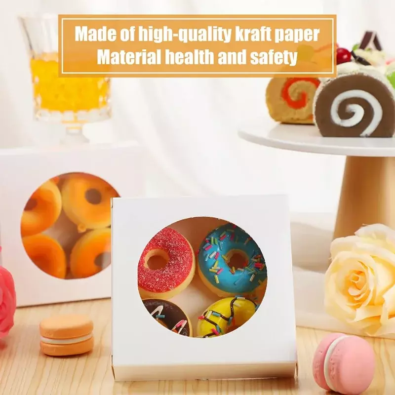 Caja de cartón redonda de papel Kraft blanco con ventana, embalaje de jabón de aperitivos de alimentos personalizado, regalo del Día de San Valentín, producto personalizado