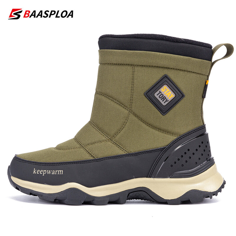 Baasploa-방수 가죽 코튼 스노우 부츠 남성용, 미끄럼 방지, 두꺼운 바닥, 따뜻한 남자 워킹 하이킹 신발, 2023 년 신상품, 겨울