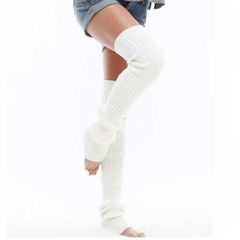 Kaus Kaki Dansa Wanita Kaus Kaki Wol Rajutan Paha Panjang Tebal Musim Dingin Bantalan Hangat Kaki Di Atas Lutut Dewasa