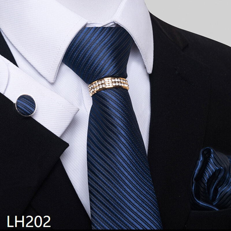 Dasi Bisnis untuk Pria 2023 Klasik Anggur Merah Bergaris Persegi Handuk Manset Cincin Emas Blus Dasi Cravat Pakaian Aksesori