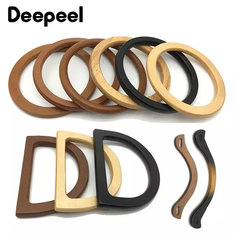 1/2Pc Round D-shaped Wooden Bag Handle Metal Ring Handbag Handles Replacement DIY Purse Luggage Handcrafted Accessories for Bags