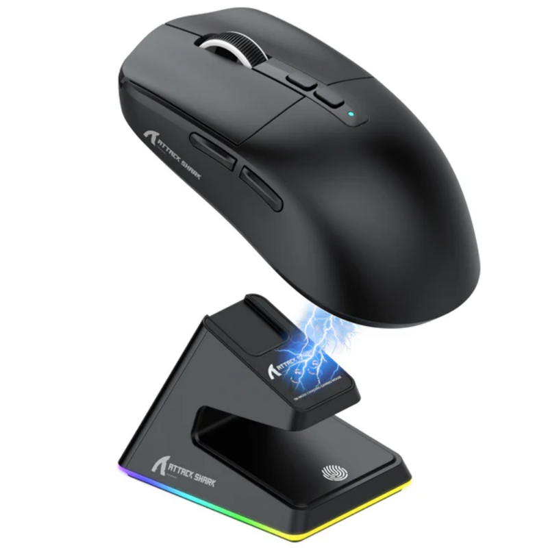 Attack Shark X6 Mouse Bluetooth, PixArt PAW3395, koneksi tri-mode, dasar pengisian daya magnetik sentuh RGB, Mouse Gaming Makro