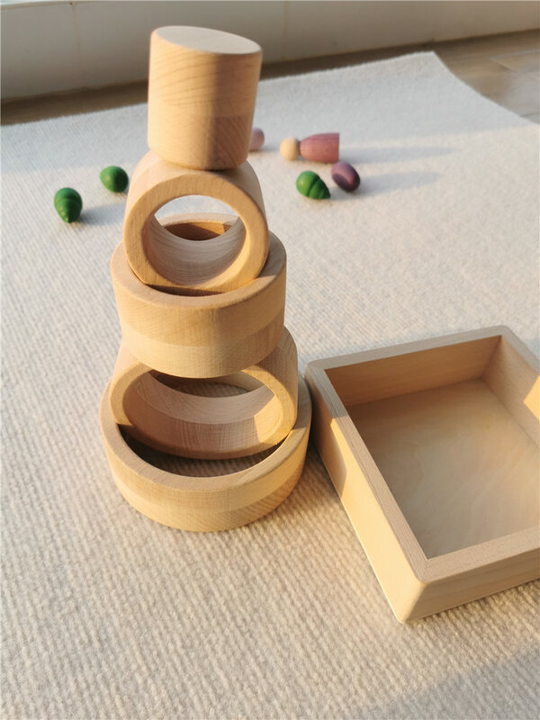 เด็กสายรุ้งไม้ Nest แหวนไม่เหมาะบีชซ้อนบล็อกสร้างสรรค์ชิ้นส่วนหลวม Montessori ของเล่น