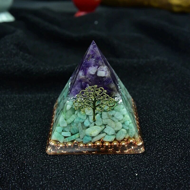 Pirâmide selvagem orgonita, chakra, ametista natural, brinquedo artesanal de resina