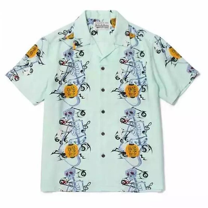 New Mens Womens WACKO MARIA Fashion Printed Shirt Summer camicia a maniche corte hawaiana con collo cubano retrò