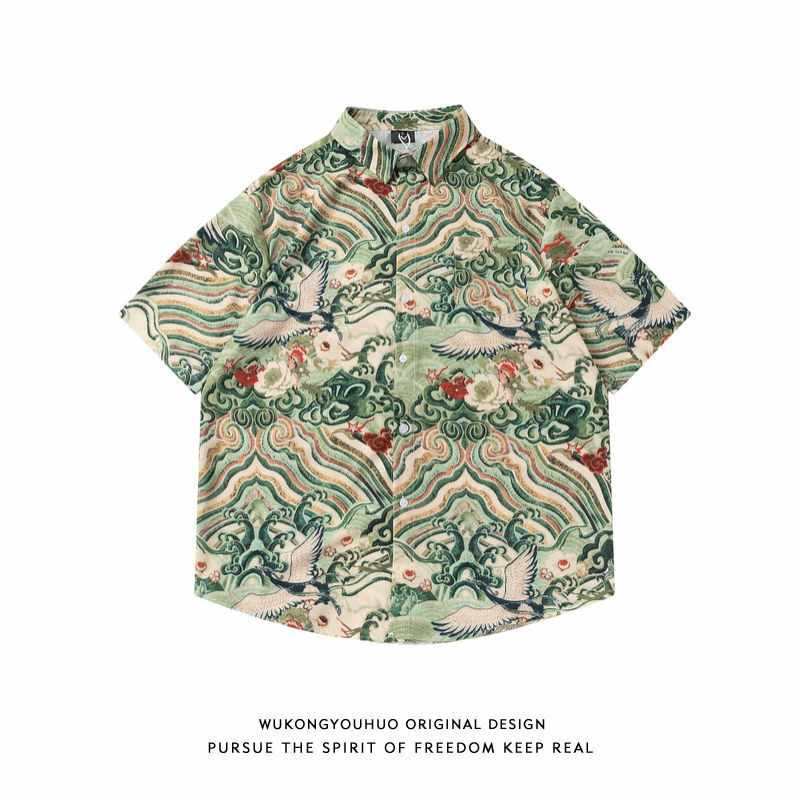 Chemise hawaïenne en polyester pour hommes et femmes, manches courtes, impression de motif 3D du cuir chevelu tropical, chemises de plage, chemisier décontracté, été