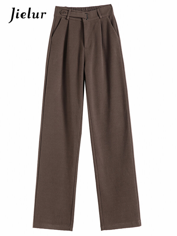 Jielur Зимние плотные Свободные повседневные женские брюки однотонные шикарные прямые узкие модные женские брюки на пуговицах черного и абрикосового цвета